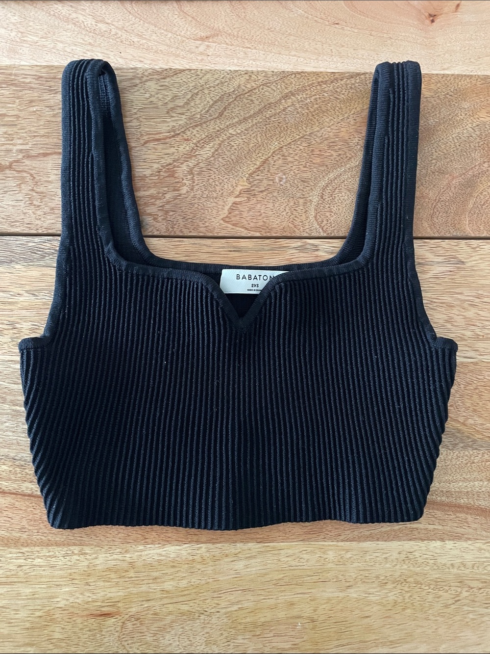 Babaton Black Ribbed Square-Neck Crop Tank